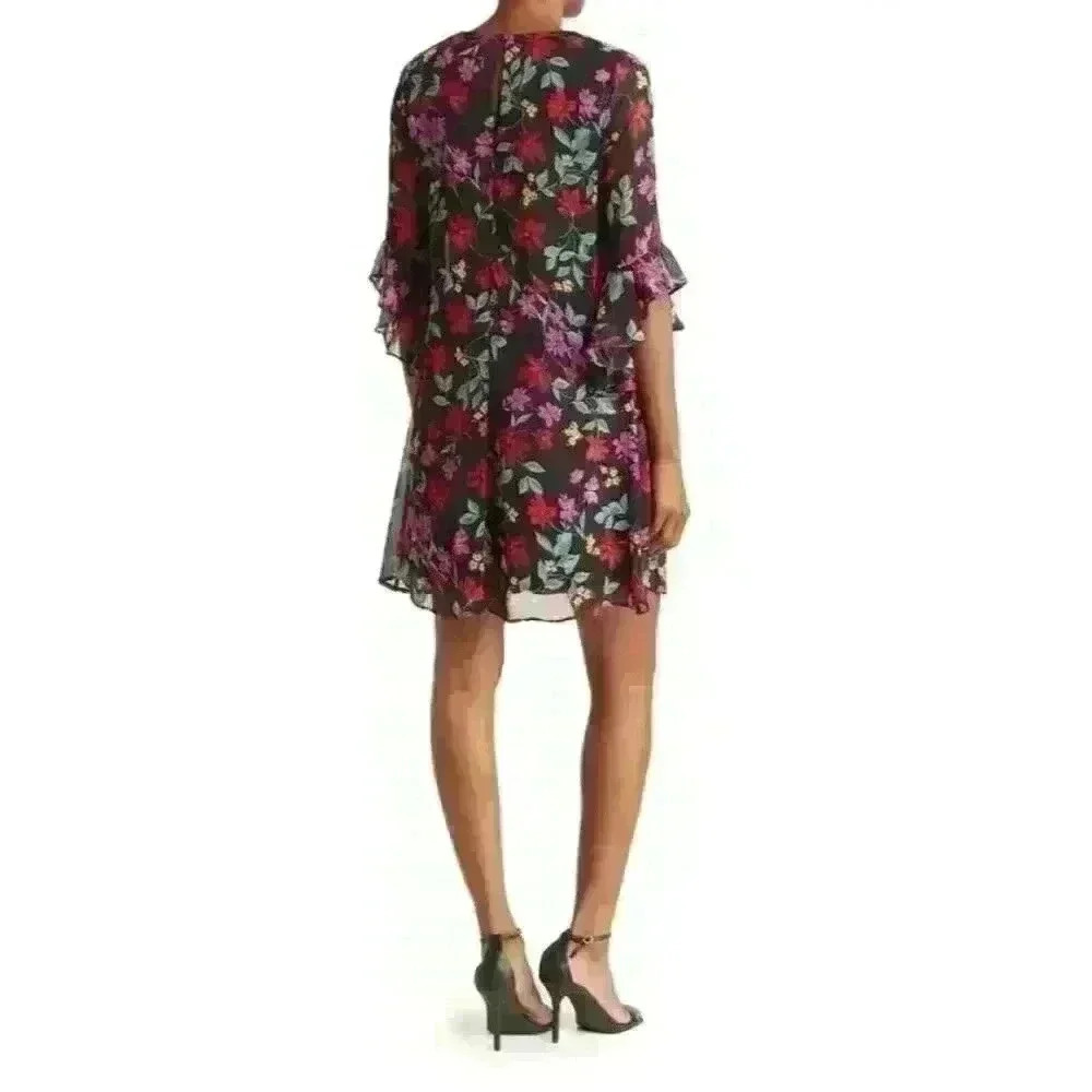 NEW! Calvin Klein Womens 6 V-Neck 3/4 Ruffle Sleeve Floral Chiffon Dress NWT $99 - Picture 2 of 5